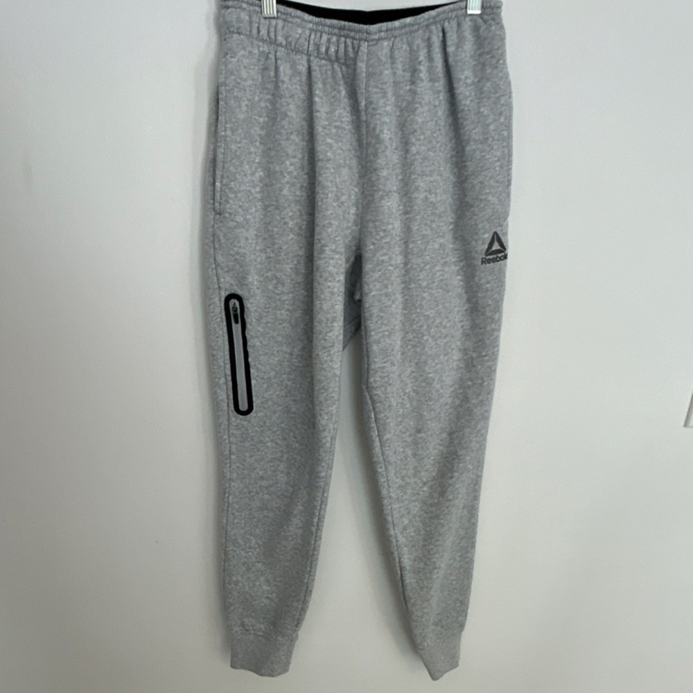 Reebok HIGH FLEECE Gray Jogger Pants Women S Fleece Drawstring Zip Pocket comfy